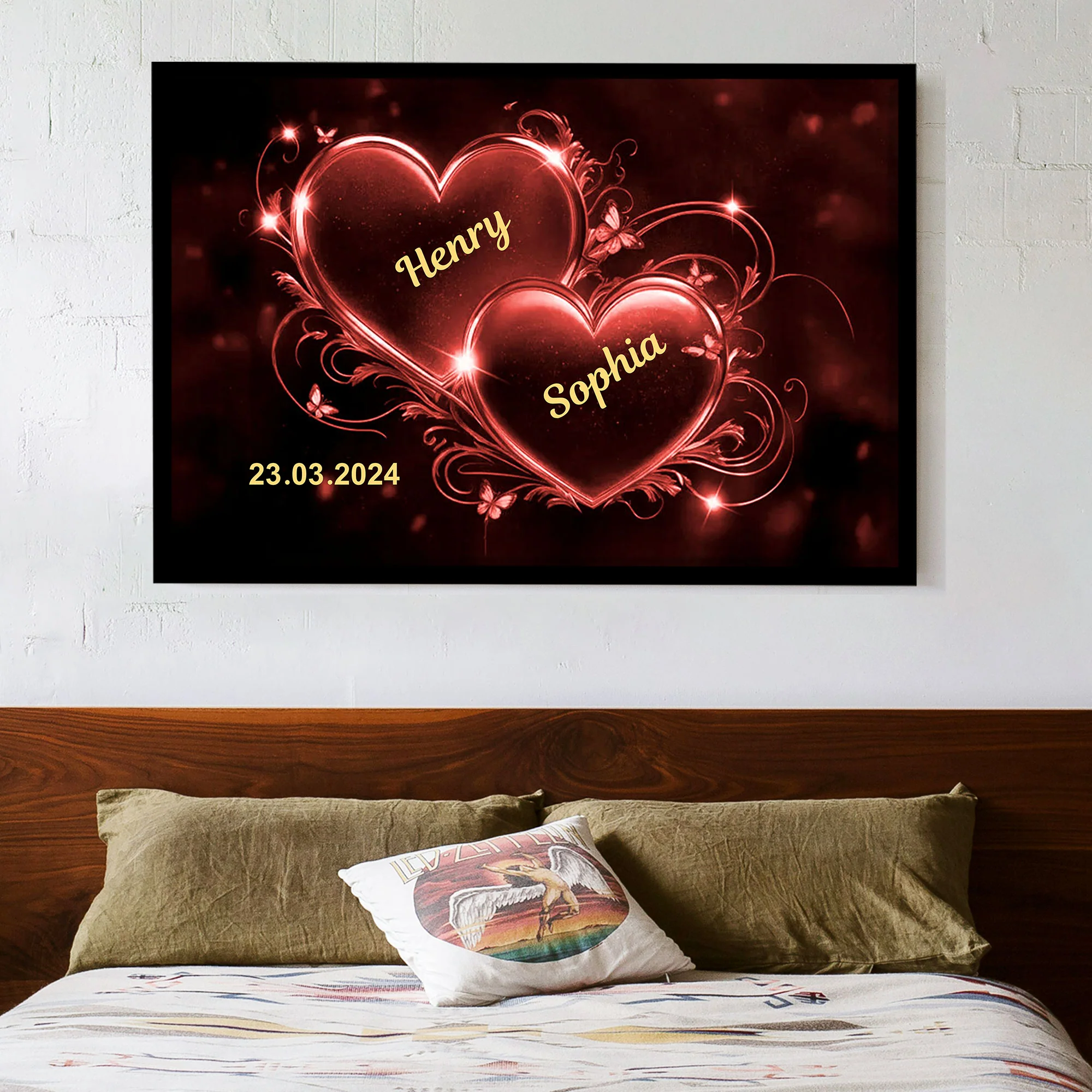 Romantic Double Heart Neon Poster or Canvas - Personalized Valentine’s Day Gift for Couples, Bedroom Decor - Image 7