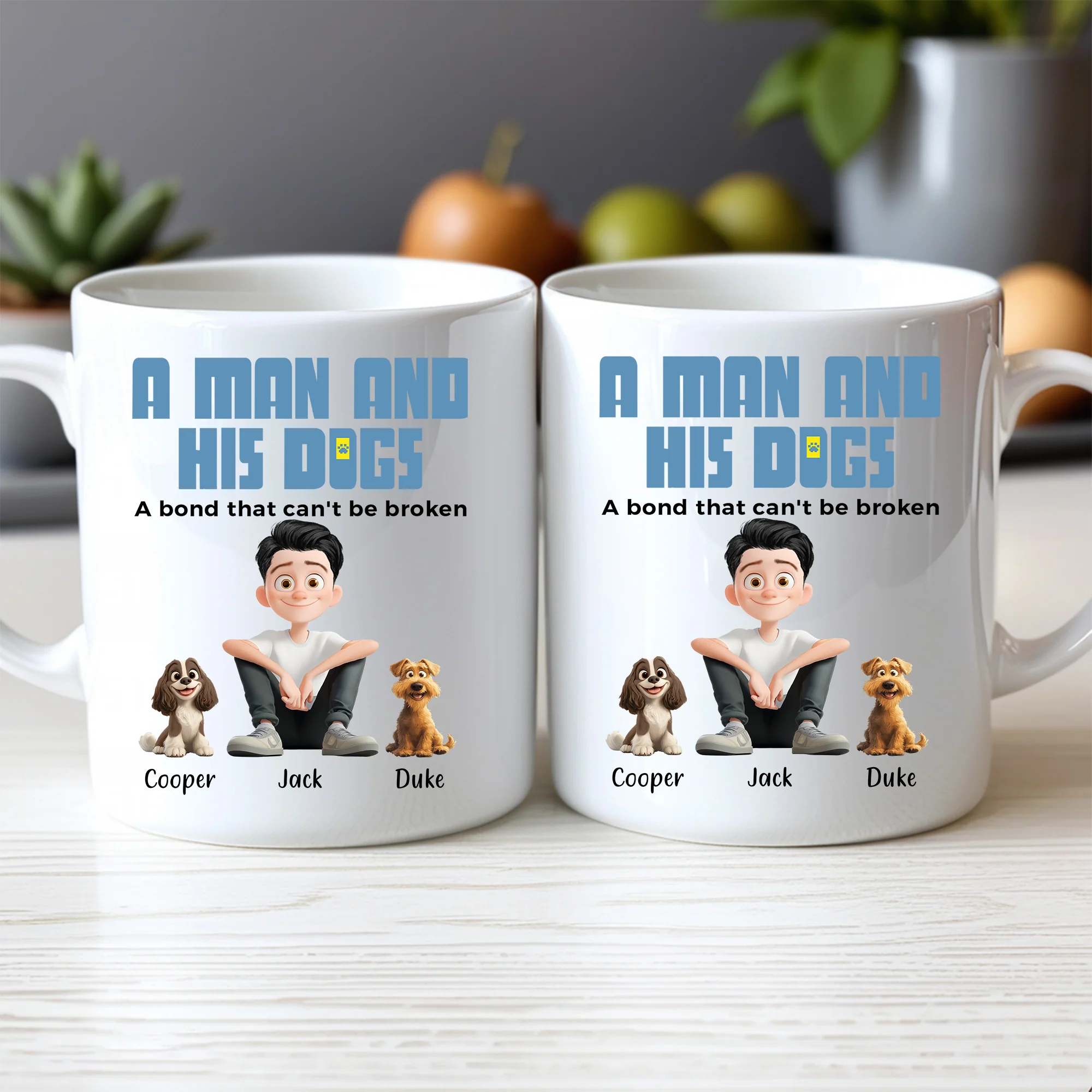 Heartwarming Pet-Themed Mug – Personalized 'A Man and His Dogs' Design, Ideal Gift for Dog Owners