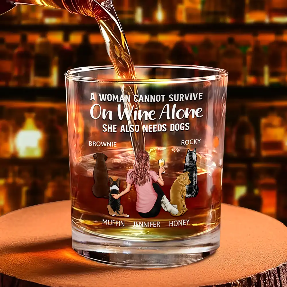 Personalized Whiskey Glass with Pet and Owner Back View – 'She Also Needs a Dog' Warm Quote Design - Image 9