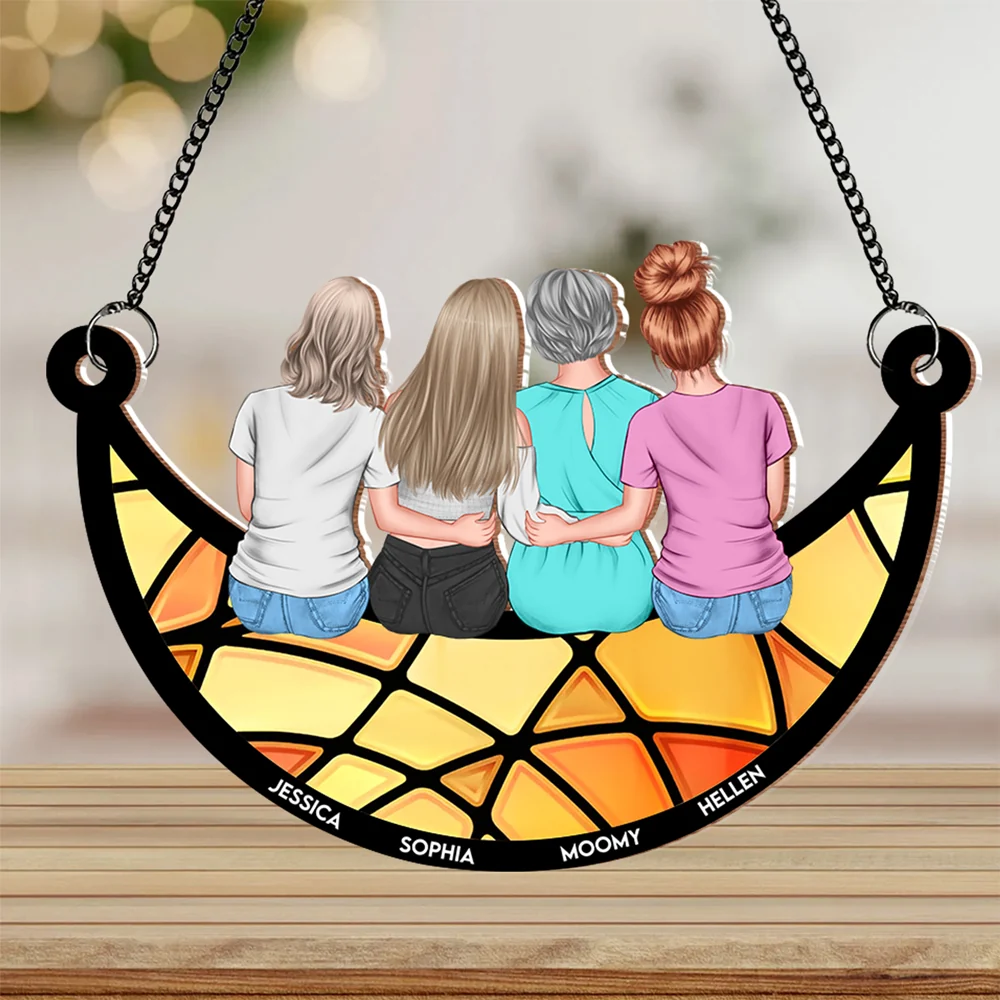 Mother & Daughter Back View Ornament in Wood and Acrylic, Personalized Romantic Gift for Mom’s Special Day - Image 5