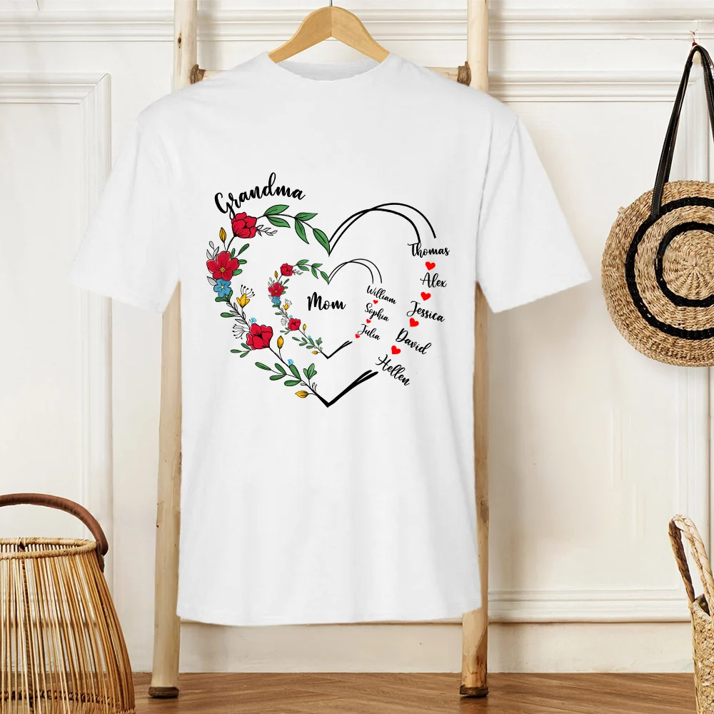 Custom Grandma and Mom Heart Shirt – Personalized Classic Tee, Hoodie, and Sweatshirt with Family Names, Perfect Girft for Mother and Grandma - Image 3