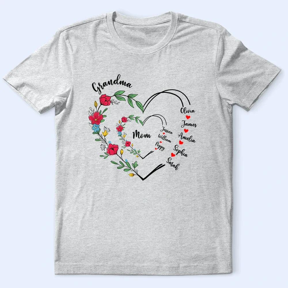 Custom Grandma and Mom Heart Shirt – Personalized Classic Tee, Hoodie, and Sweatshirt with Family Names, Perfect Girft for Mother and Grandma - Image 4