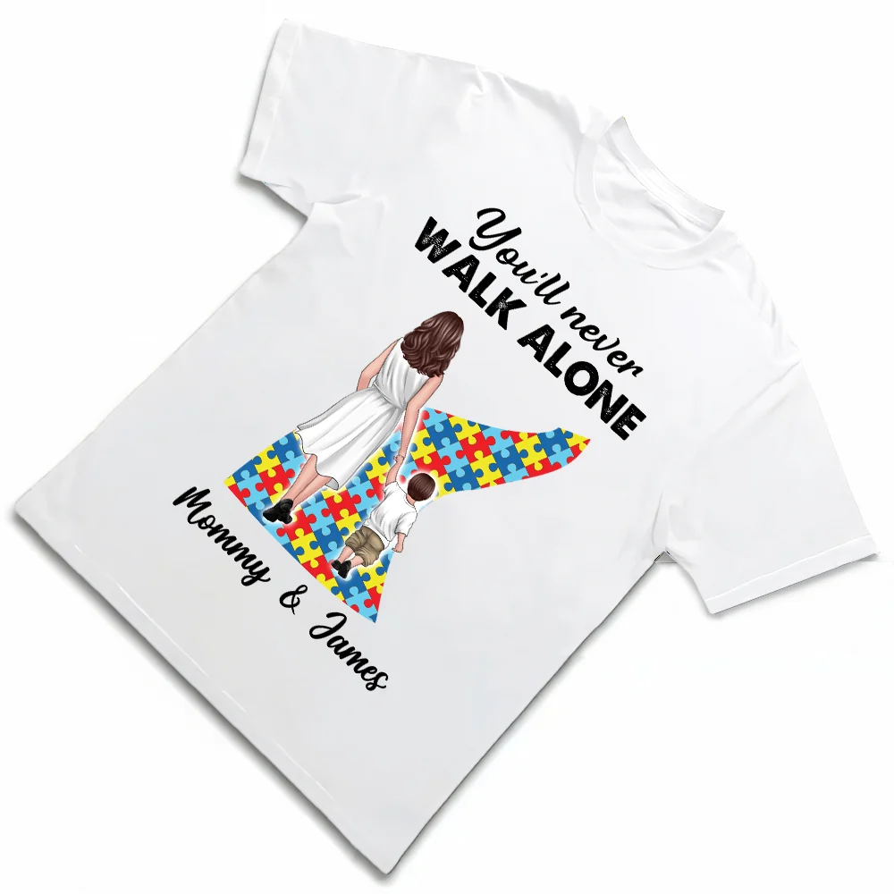 You’ll Never Walk Alone – Customizable Family T-Shirt for Mommy & Child with Puzzle Design, Gift for Mother or Lover - Image 2