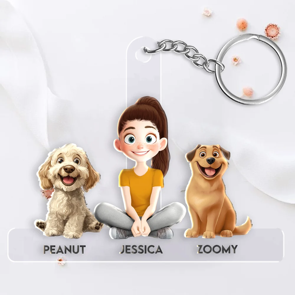 Personalized Acrylic Keychain with Custom Family Pets – Featuring Your Dog and Family Member Names, Perfect Gift for Dog Lovers, Ideal for Any Occasion