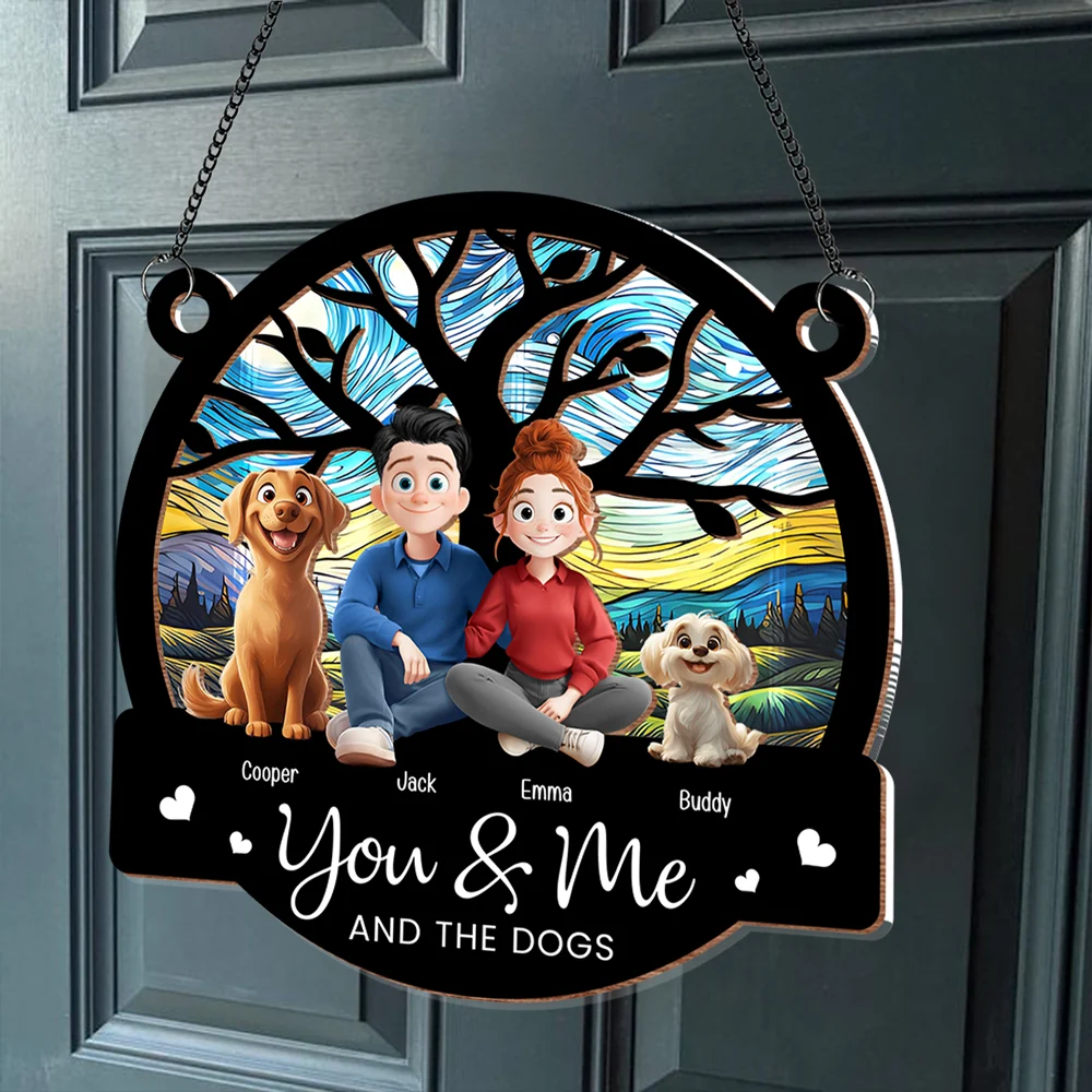 You & Me and the Dogs - Customizable Wood and Acrylic Layered Ornament, Ideal Gift for Couples and Pet Lovers - Image 2