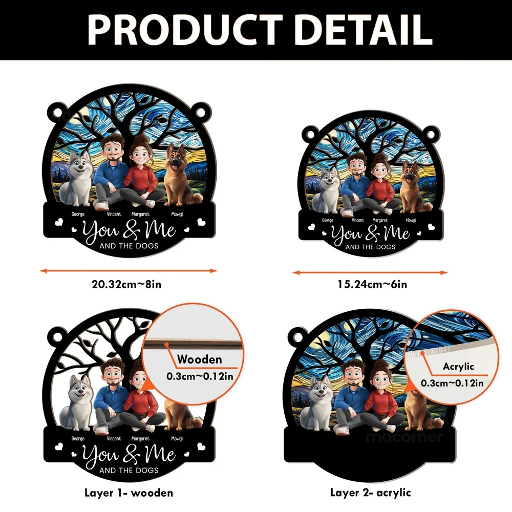You & Me and the Dogs - Customizable Wood and Acrylic Layered Ornament, Ideal Gift for Couples and Pet Lovers - Image 4