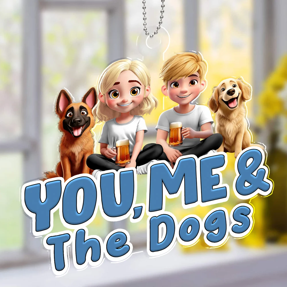 Personalized Acrylic Car Hanger for Couples & Dogs - Image 2