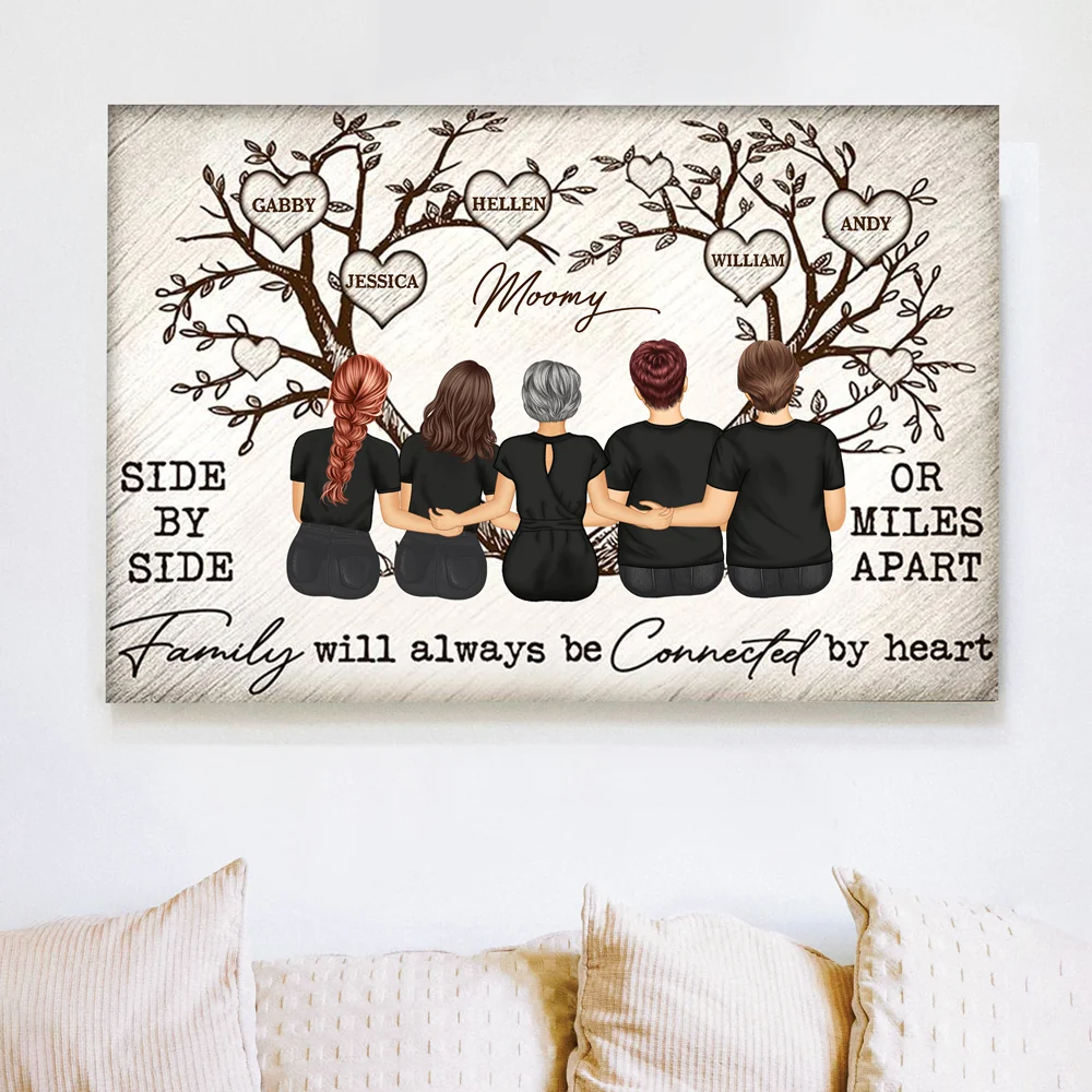 Grandma Mom Family Will Always Be Connected By Heart - Personalized Family Tree Poster, Perfect Gift for Mothers, Available as Poster, Plaque, Ornament, Keychain, and Pillow - Image 5