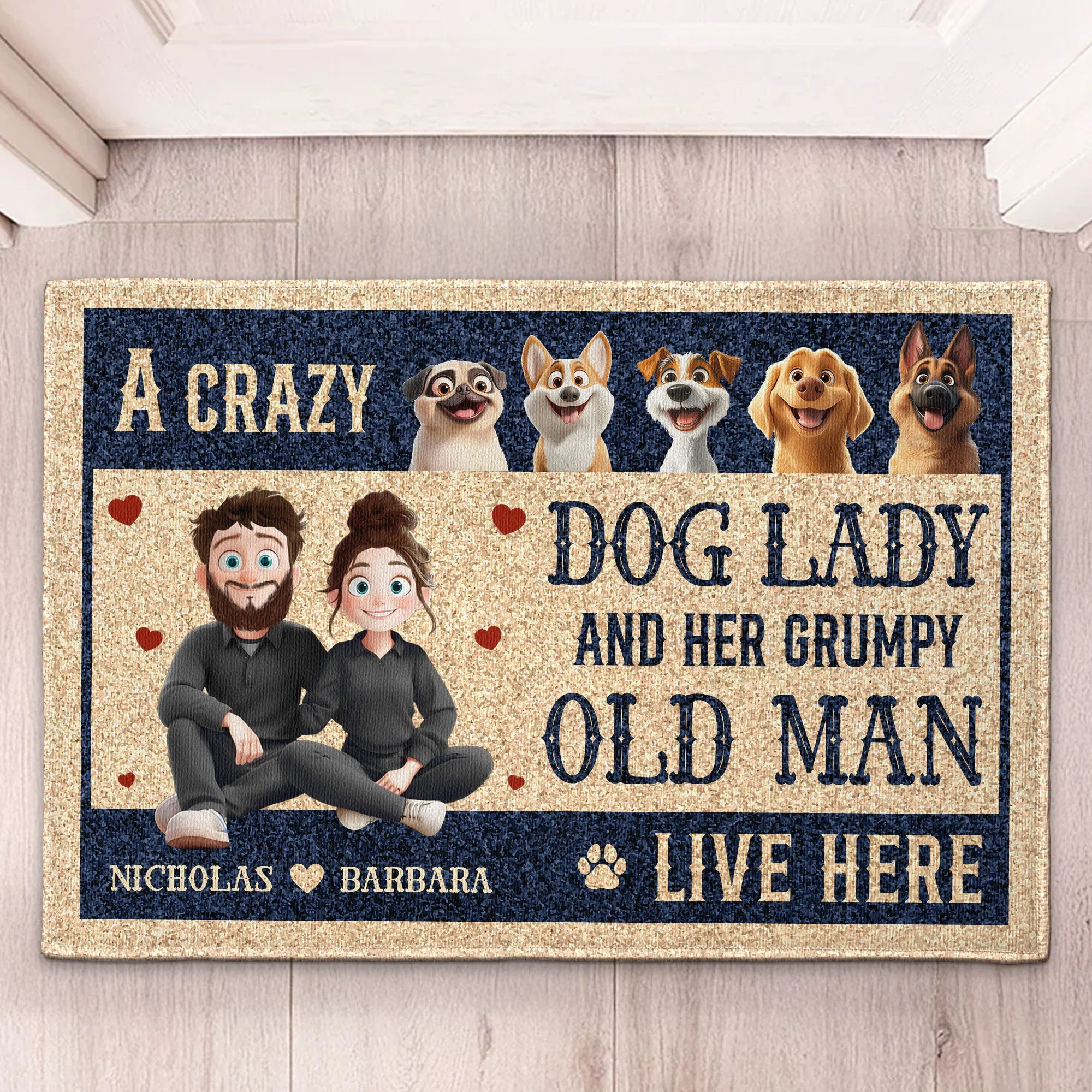 Custom Dog Lover Doormat – ‘A Crazy Dog Lady & Her Grumpy Old Man Live Here’ – Personalized Home Entry Mat - Image 5