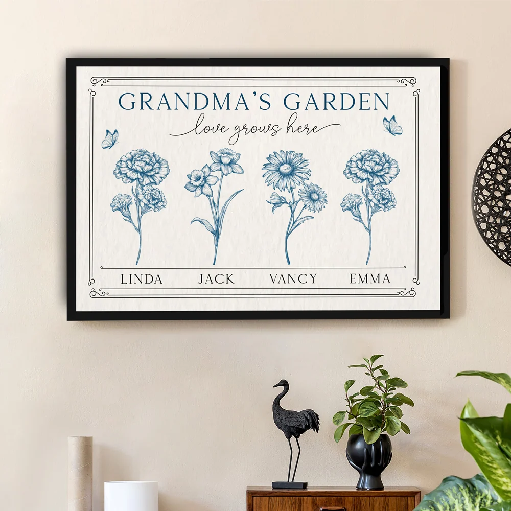 Grandma’s Garden Poster - Personalized Family Poster without Frame with Custom Names, Perfect Gift for Grandma