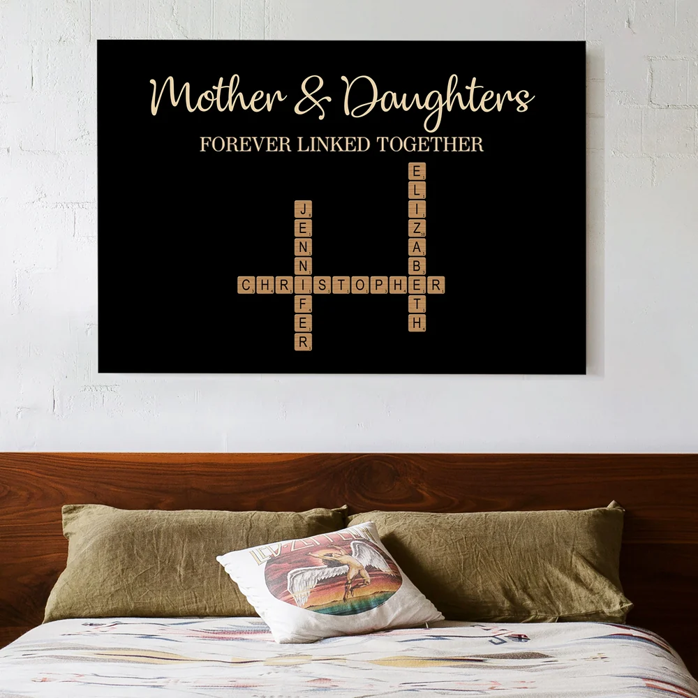 Mother & Dad & Sons & Daughter Forever Linked – Personalized Scrabble Art with Custom Names and Heartfelt Design - Image 2