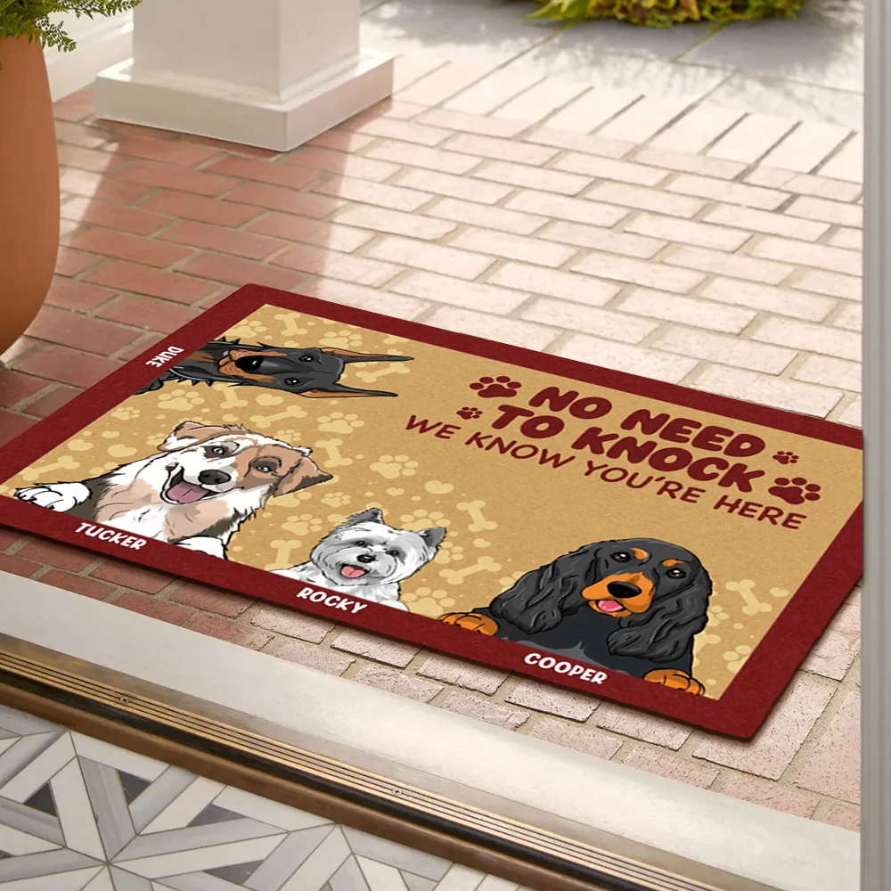 No Need to Knock – Personalized Standard Doormat for Dog Lovers, Custom Names with Fun Pet Designs, Ideal for Home Entrance - Image 2