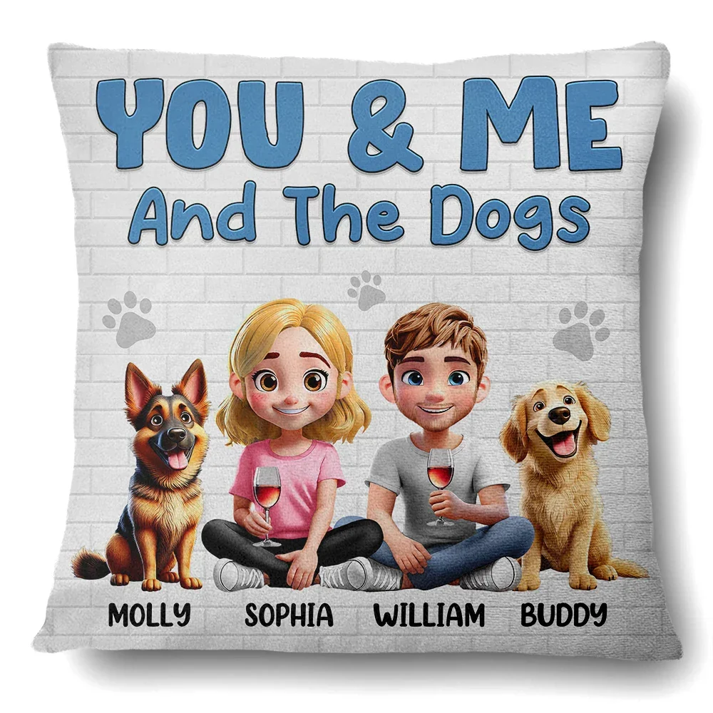 You & Me and the Dogs – Personalized Square Pillow for Families with Custom Pet and People Characters, Perfect Gift for Dog Lovers - Image 6