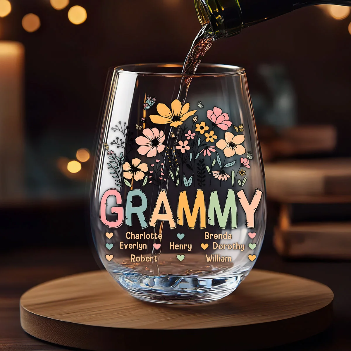 Personalized Wine Glass for Grandma with Colorful Flower Design, Customizable with Names of Grandchildren, Ideal Gift for Grandmothers on Special Occasions - Image 15