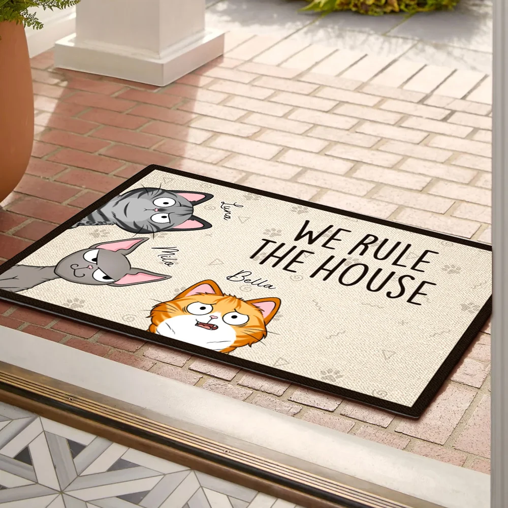 Personalized Cat Doormat - Customizable Doormat with Cartoon Cats - Perfect for Cat Families - Image 2