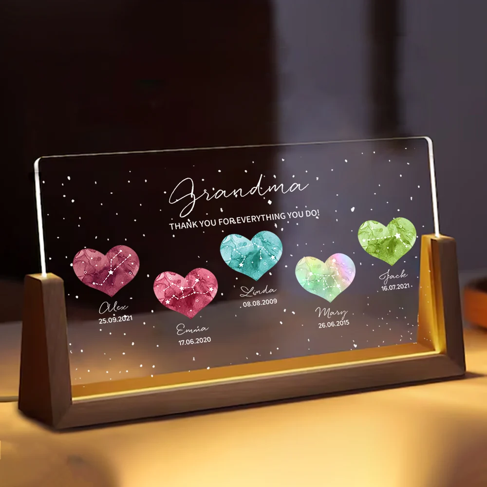 Grandma - A Heartfelt Thank You – LED Light Frame with Custom Heart Designs and Family Birthdays – Perfect Personalized Gift for Grandmothers - Image 2