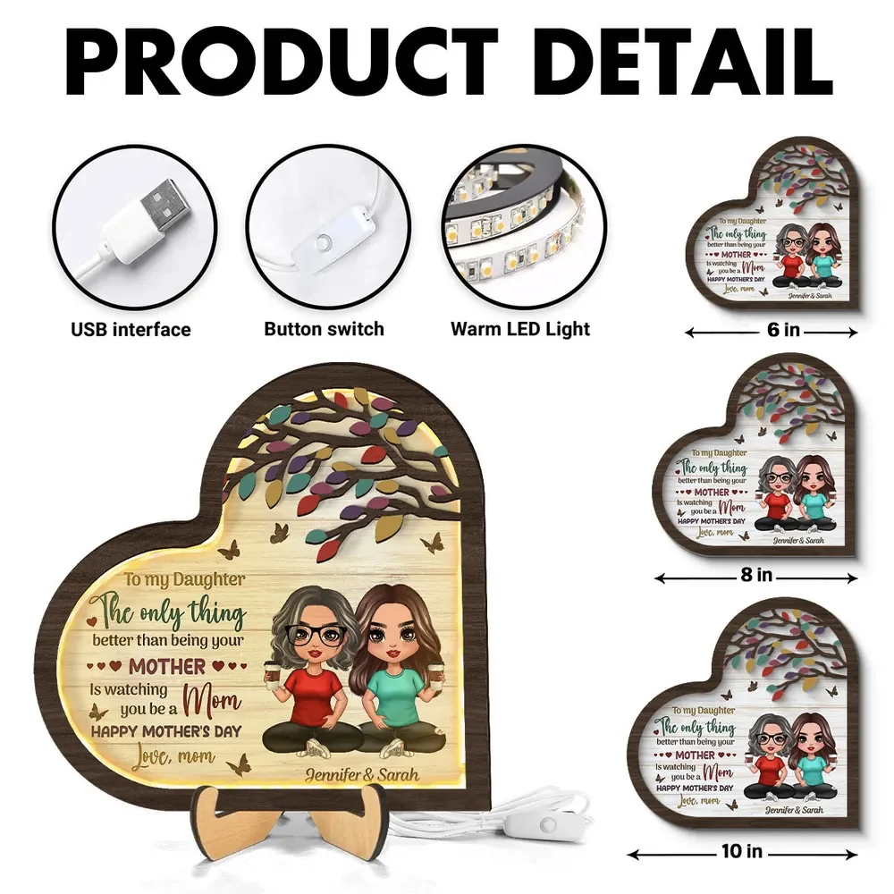 Personalized 2-Layer Wooden LED Plaque for Daughter – 'The Only Thing Better Than Being Your Mother Is Watching You Be a Mom', Perfect Family Gift for Mother's Day - Image 4