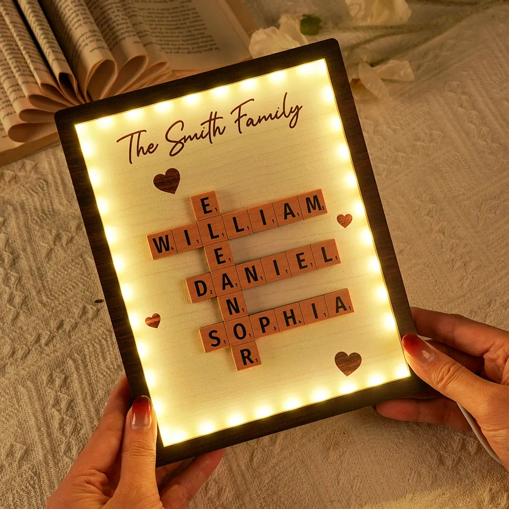 Personalized Family LED Plaque – 2-Layer Wooden Family Crossword Art – Deal Gift for Families - Image 5