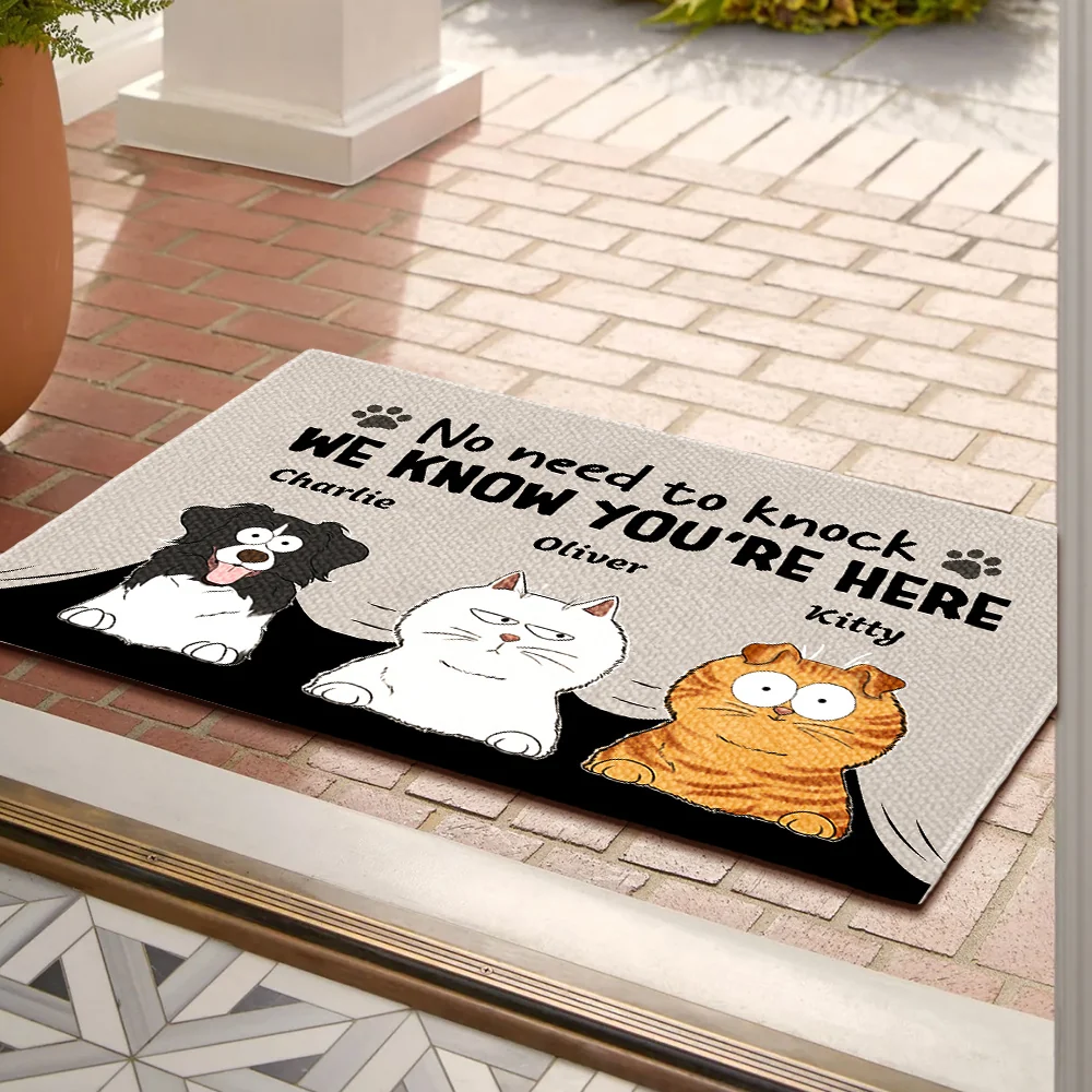 Personalized Pet Doormat – Funny 'No Need to Knock' Welcome Mat with Custom Dog & Cat Names – Perfect Gift for Dog & Cat Lovers, Housewarming Decor - Image 2