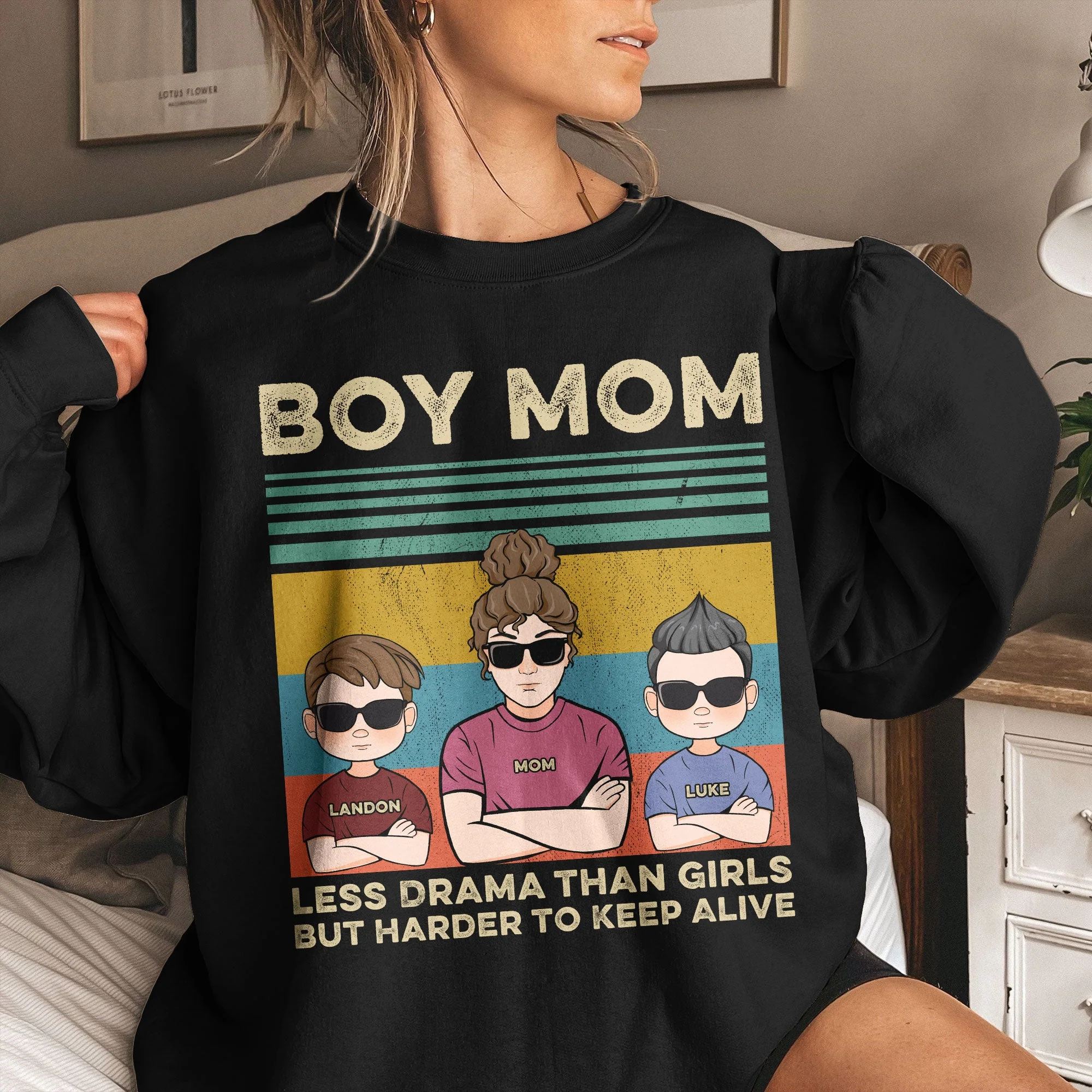 Boy Mom Retro Graphic Shirt - Personalized Family Matching Outfit for Cool Moms and Sons - Custom Name Gift - Image 7