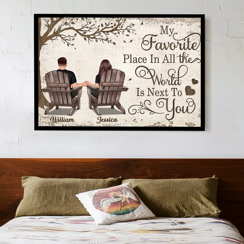 Back View Couple Sitting Under Tree – Personalized Poster, Keychain, Plaque, Pillow & More, Anniversary Gift for Him or Her - Image 2