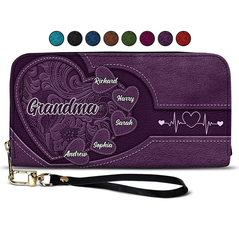 Custom Leather Wallet – Beautiful Leather Long Wallet with Heartfelt Grandkids' Names – The Perfect Gift for Grandma - Image 4