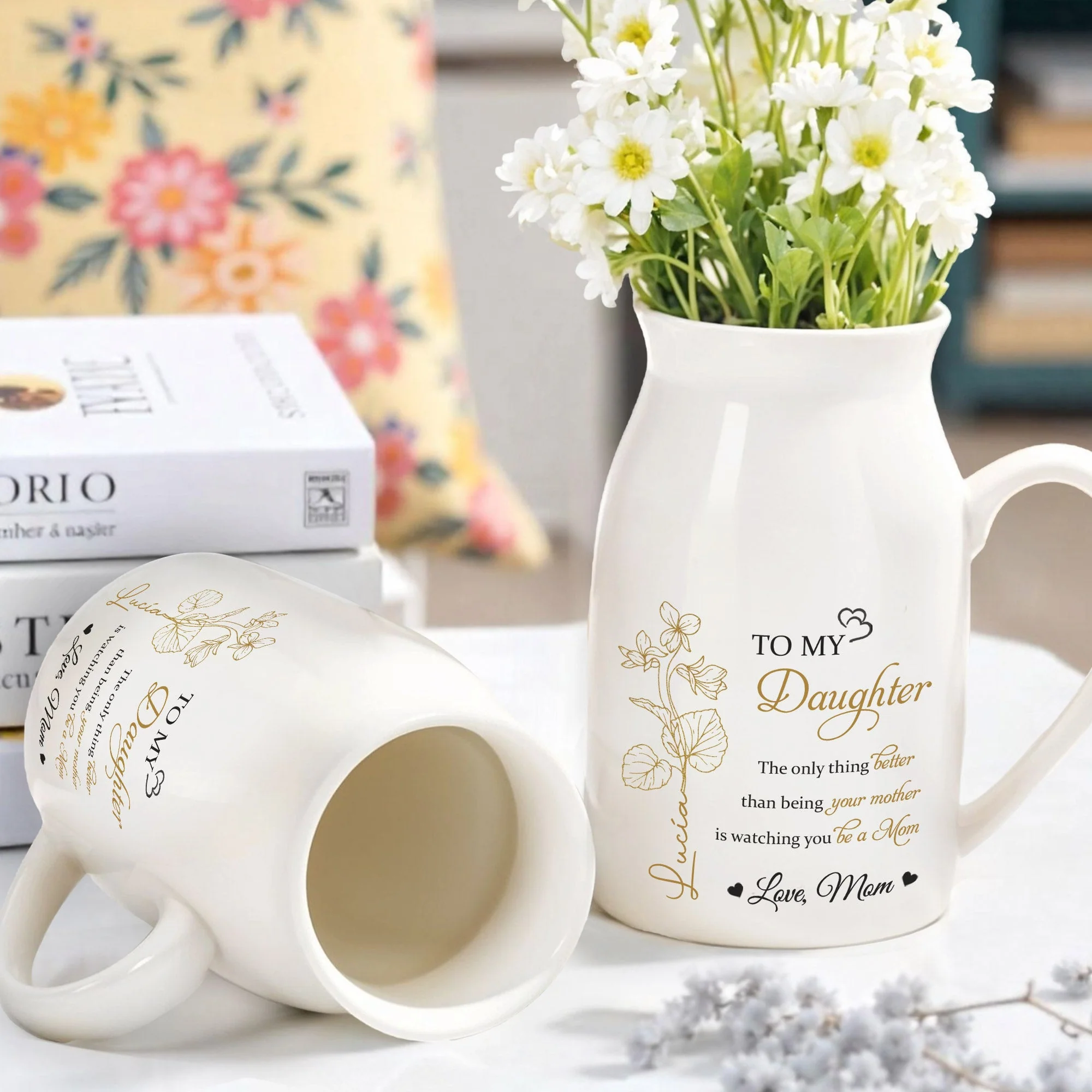 Personalized Handled Vase & Ceramic Mug - Heartfelt Gift for Daughter from Mom – Elegant Keepsake for Mother's Day & Special Occasions - Image 10