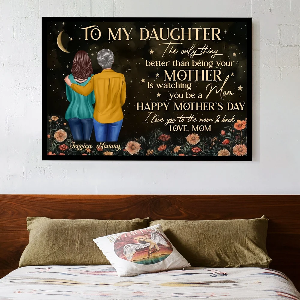Vintage Floral Moon To My Daughter From Mom Happy Mother's Day Personalized Poster, Keychain, Plaque, Pillow, Ornament & More, Heartfelt Mother's Day Gift for Daughter - Image 2