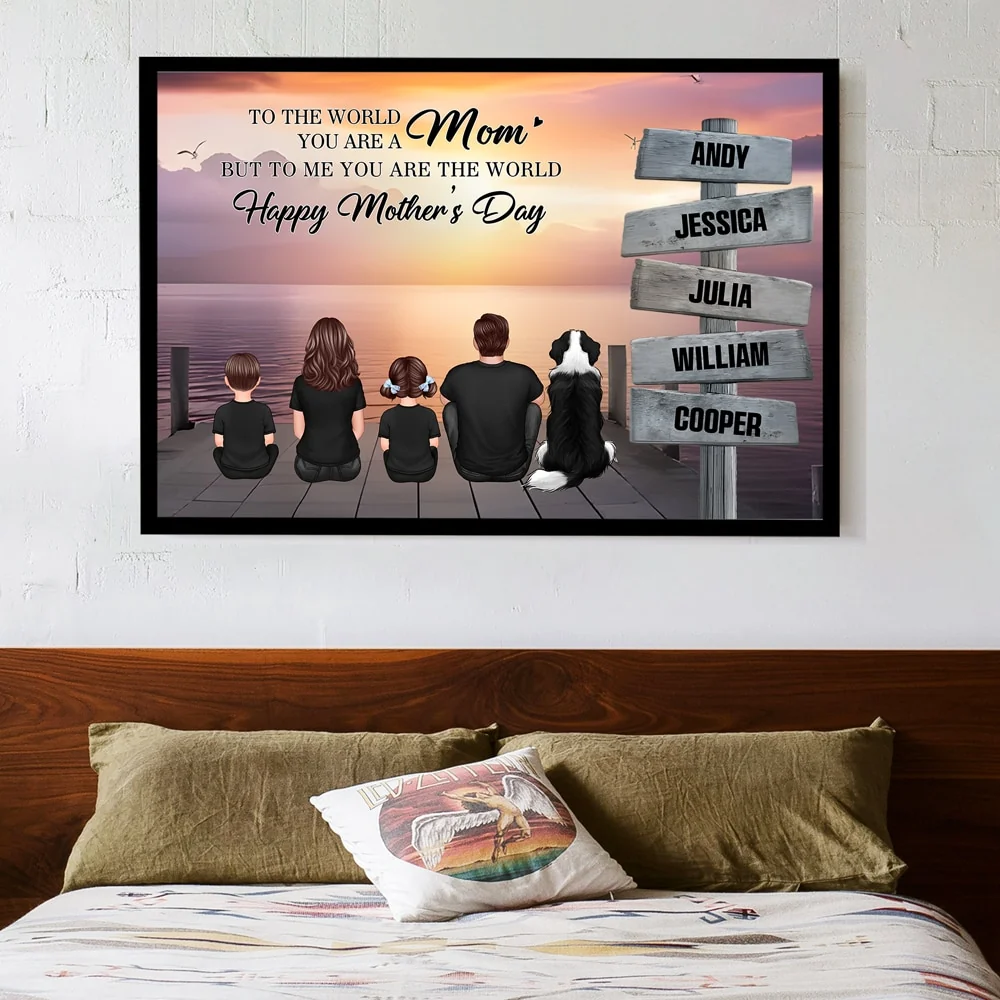 Mom To Us You Are The World Personalized Poster, Custom Family Back View Art, Thoughtful Gift for Mom and Family - Image 2