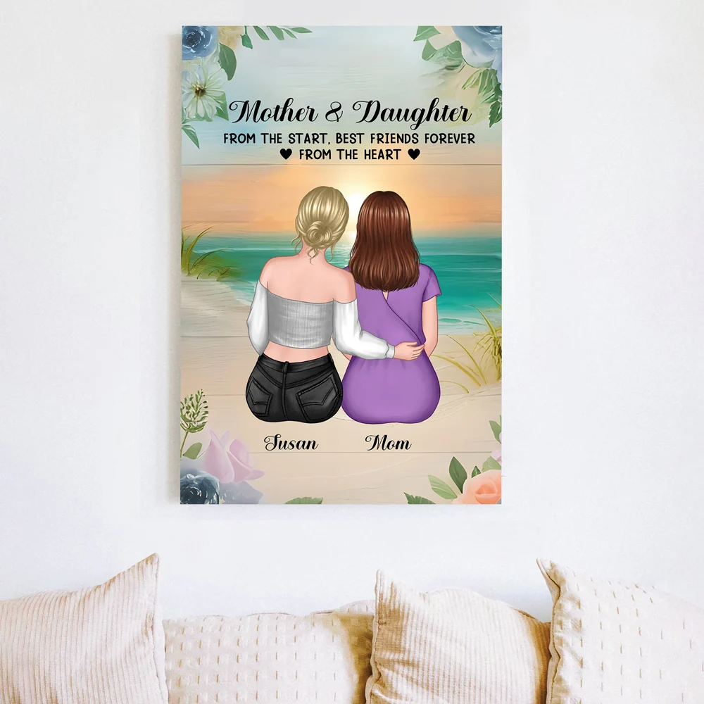 Custom Poster for Mom & Daughter - Hugging on the Beach - Heartfelt Gift for Mother's Day & Birthday - Image 3