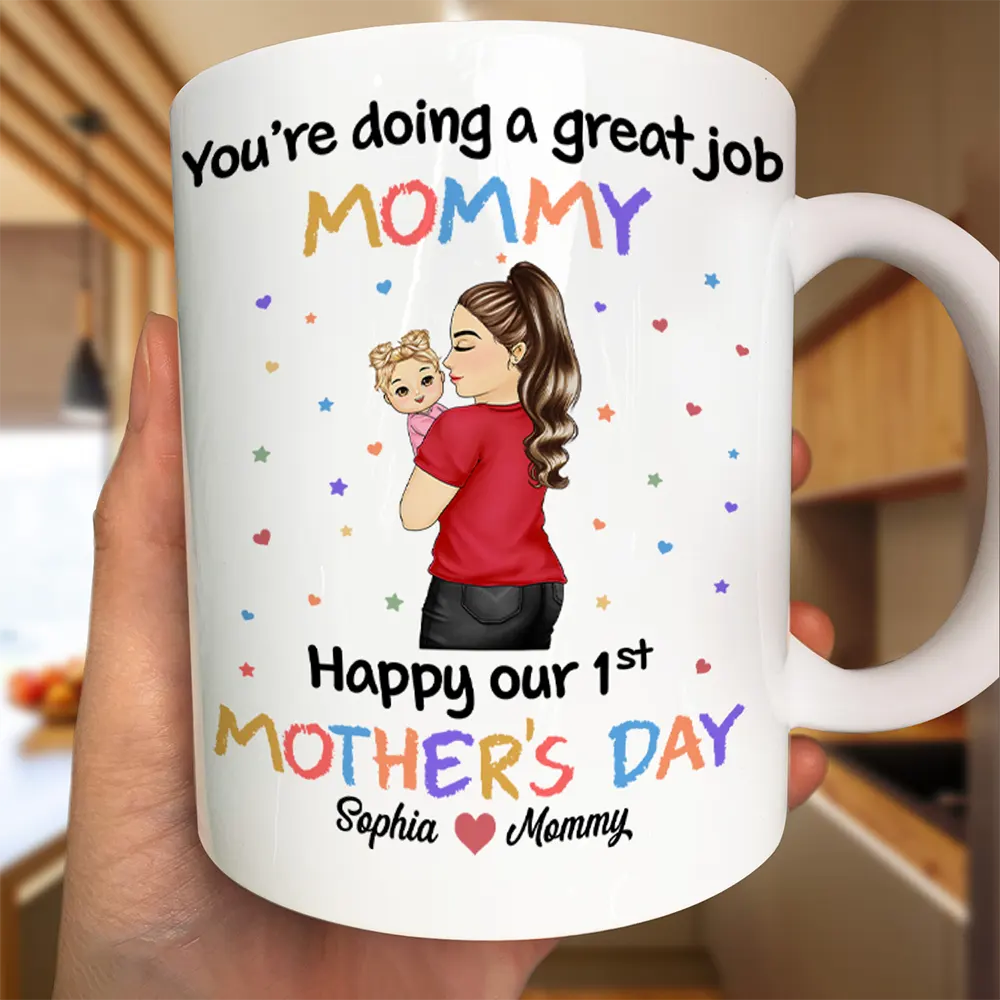 You're Doing a Great Job Mommy Personalized Two-Tone Mug, Happy Mother's Day Gift For Wife, Heartfelt Gift for New Moms, Customizable White Ceramic Mug & Two-Tone Mug - Image 5