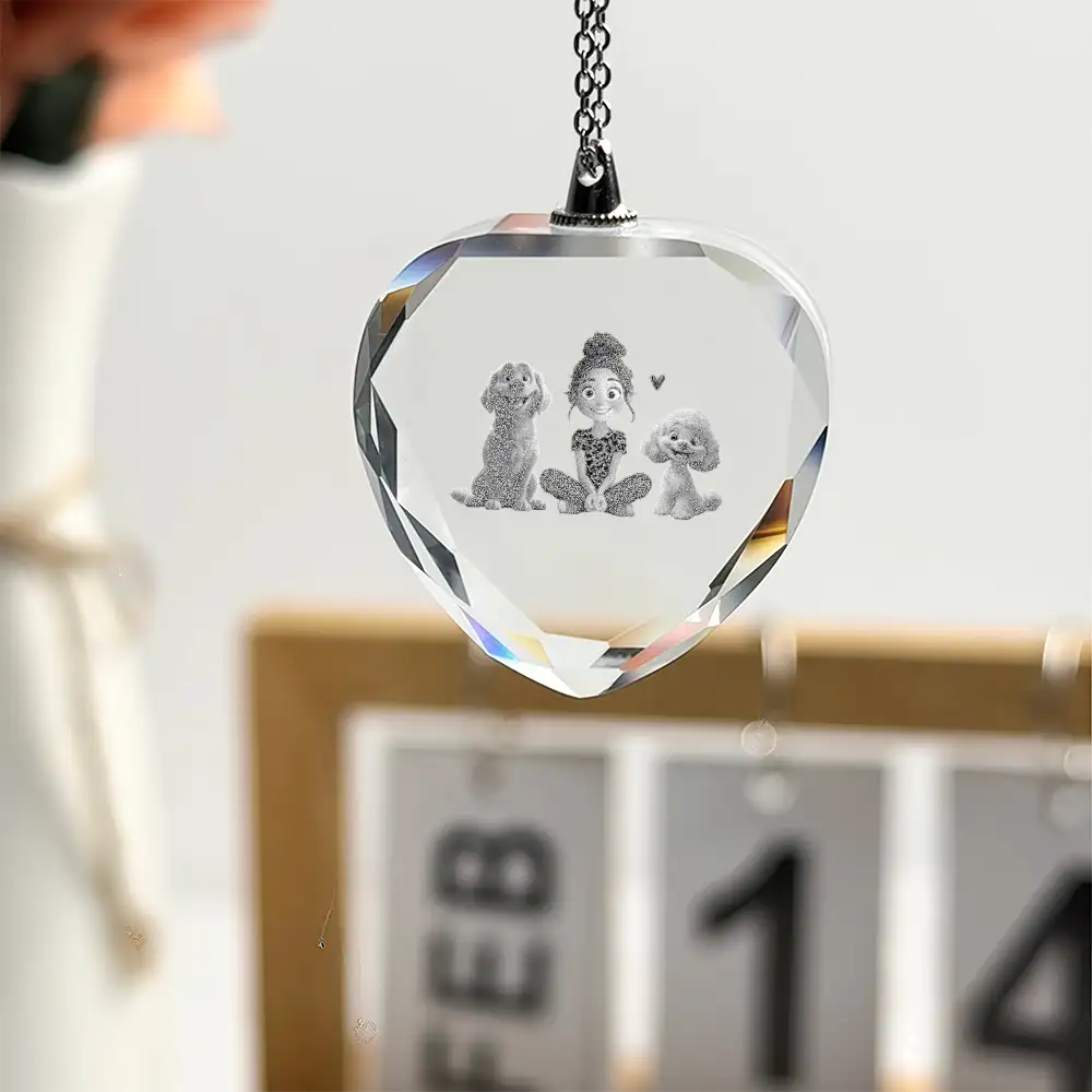 Cartoon Dog Mom as A Custom Engraved Crystal Car Hanger or as A Custom Car Hanger – A Unique Surprise for Mother's Day, Valentine's Day, or Pet Lovers - Image 2