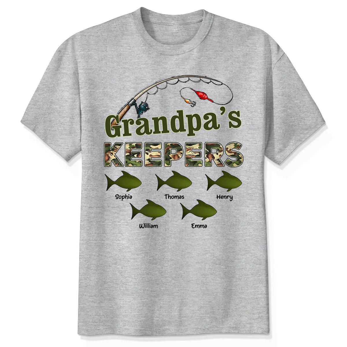 Grandpa's Keepers Camouflage Fishing Shirt – Personalized 2026 Father's Day Gift with Kids' Names
