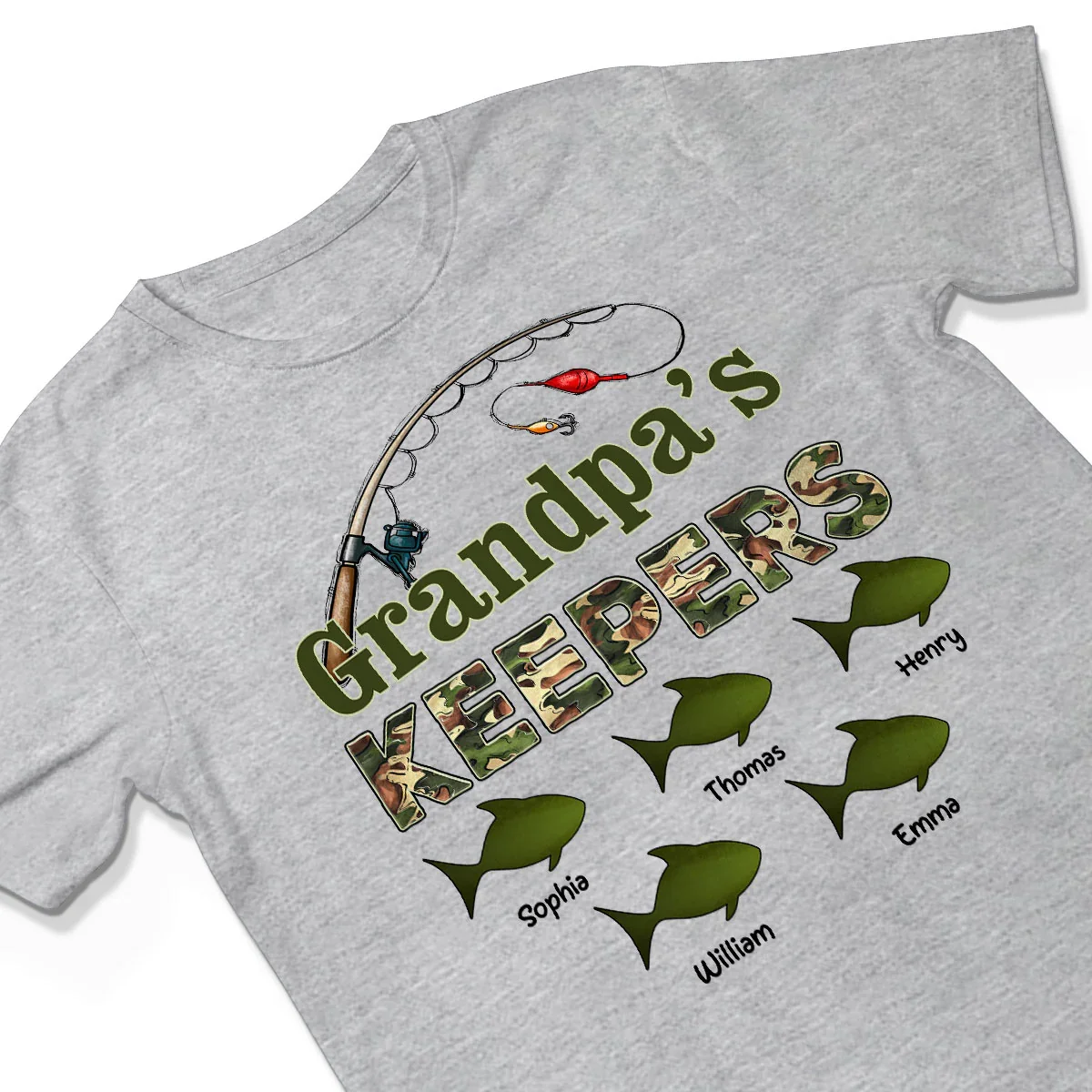 Grandpa's Keepers Camouflage Fishing Shirt – Personalized 2026 Father's Day Gift with Kids' Names - Image 2
