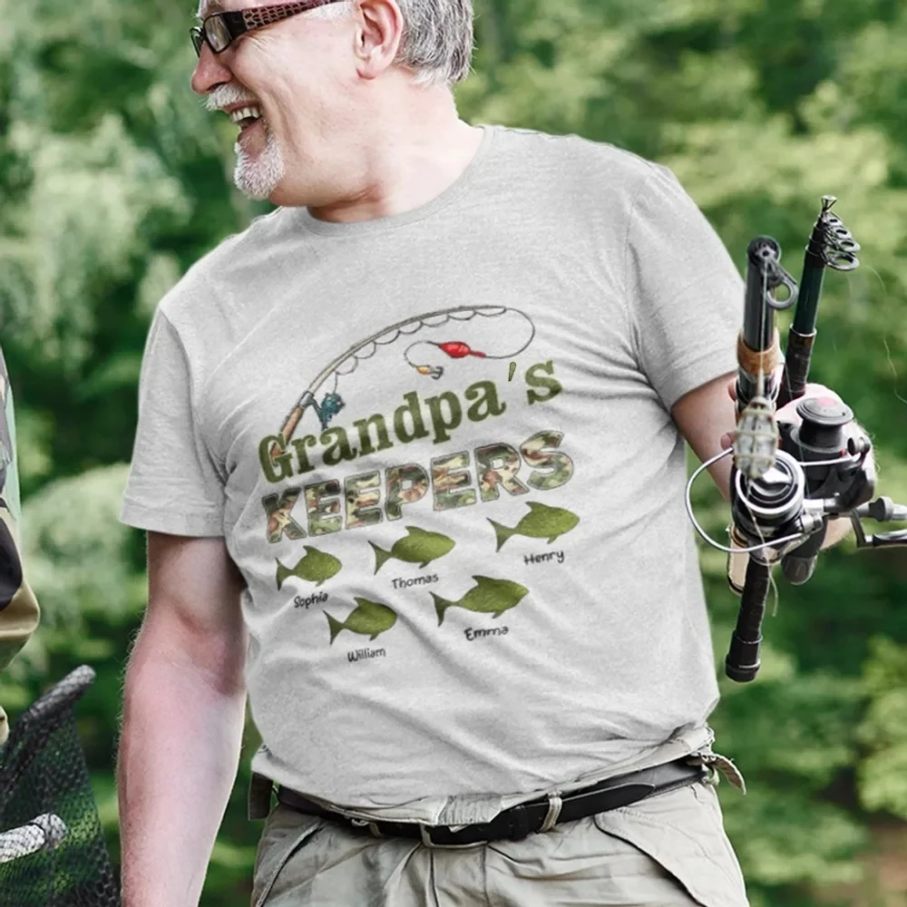 Grandpa's Keepers Camouflage Fishing Shirt – Personalized 2026 Father's Day Gift with Kids' Names - Image 5
