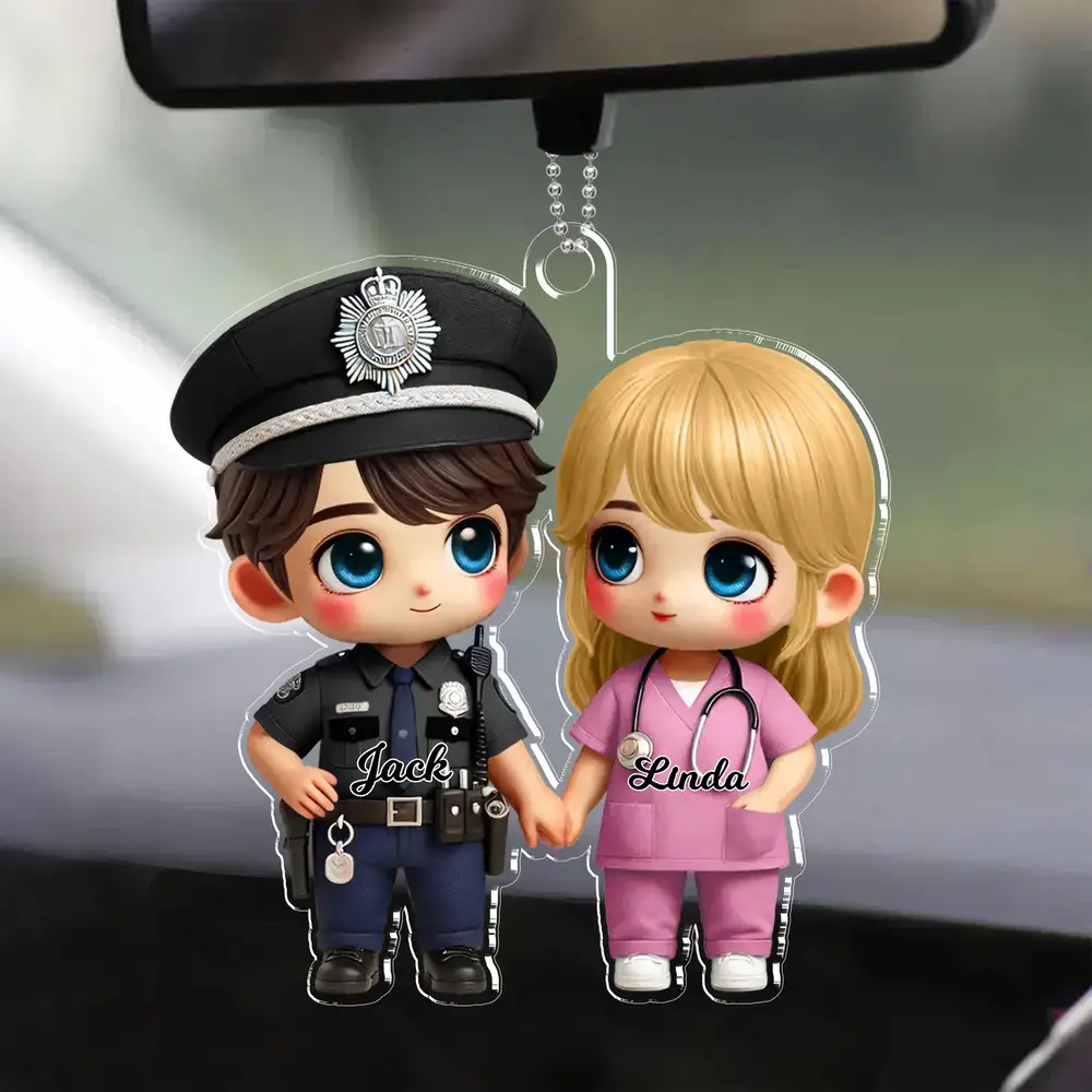Custom Couples Acrylic Car Hanger – Profession-Themed Anniversary Gift