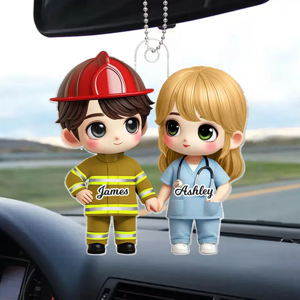 Custom Couples Acrylic Car Hanger – Profession-Themed Anniversary Gift - Image 9