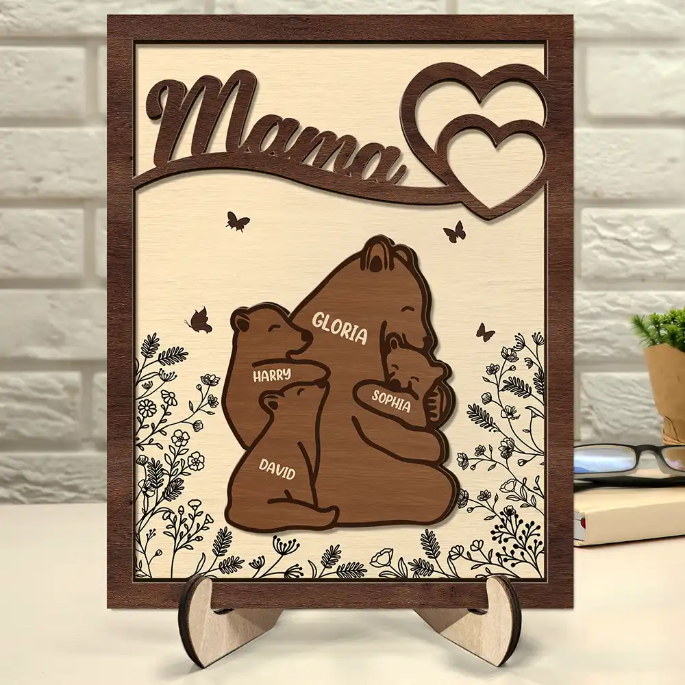 Nana Mama Bear - Personalized 2-Layered Wooden Plaque With Stand
