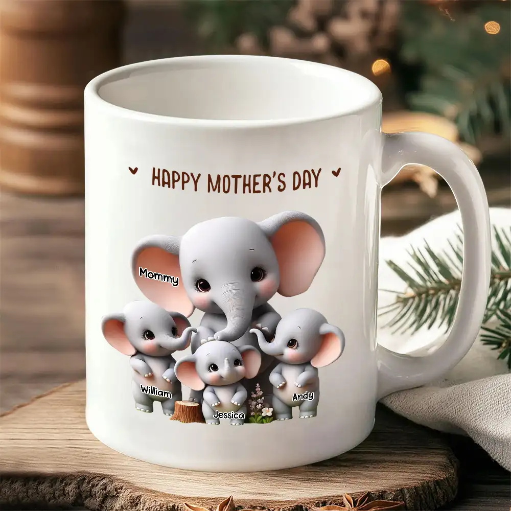 Custom Elephant Mother & Baby Mug for Mom – Personalized Ceramic Cup