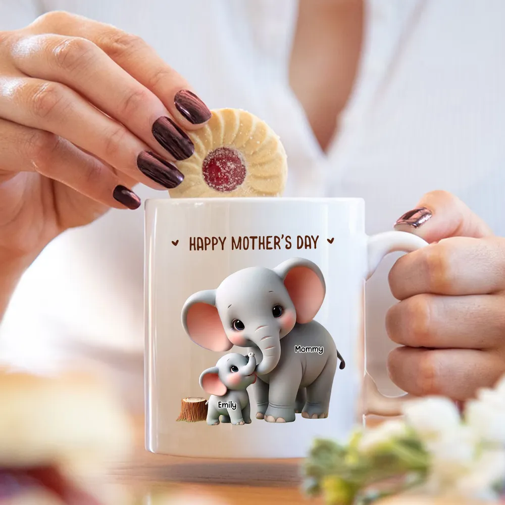 Custom Elephant Mother & Baby Mug for Mom – Personalized Ceramic Cup - Image 6