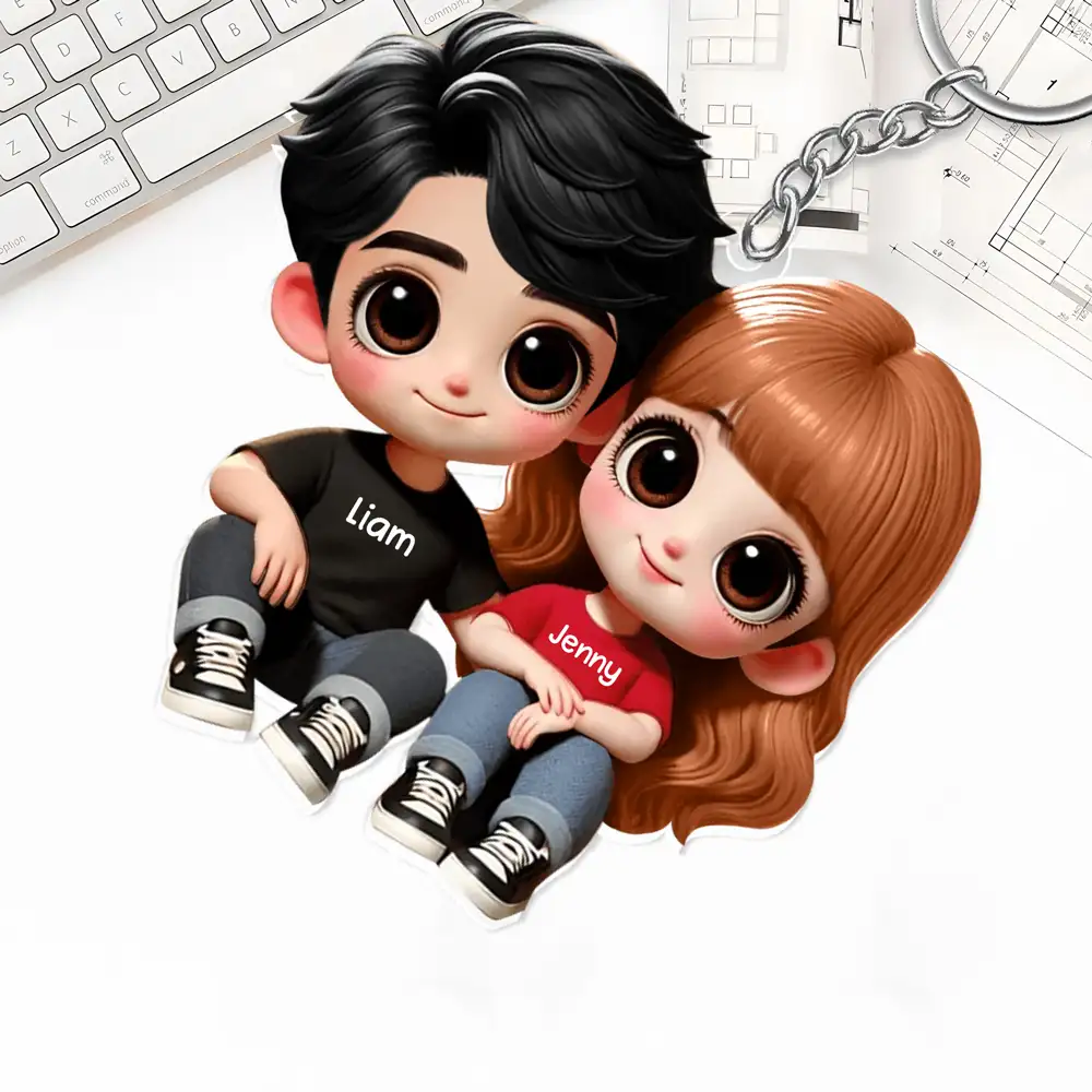 Custom Couple Sitting Keychain – Personalized Acrylic Keychain for Lovers – Sweet Anniversary or Valentine’s Day Gift - Image 2