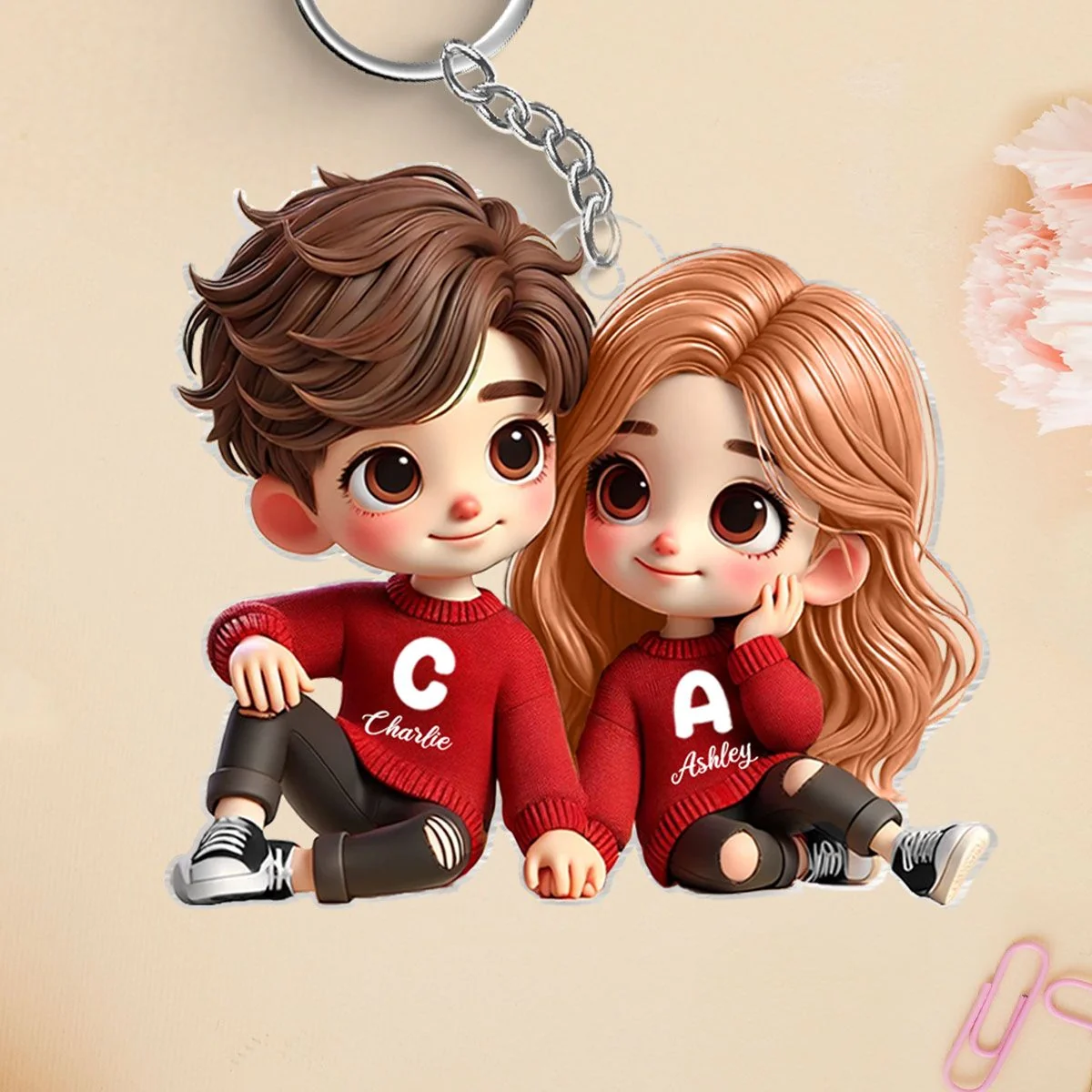 Personalized Cartoon Couple Acrylic Keychain, Creative Keepsake Gift for Anniversaries - Image 7