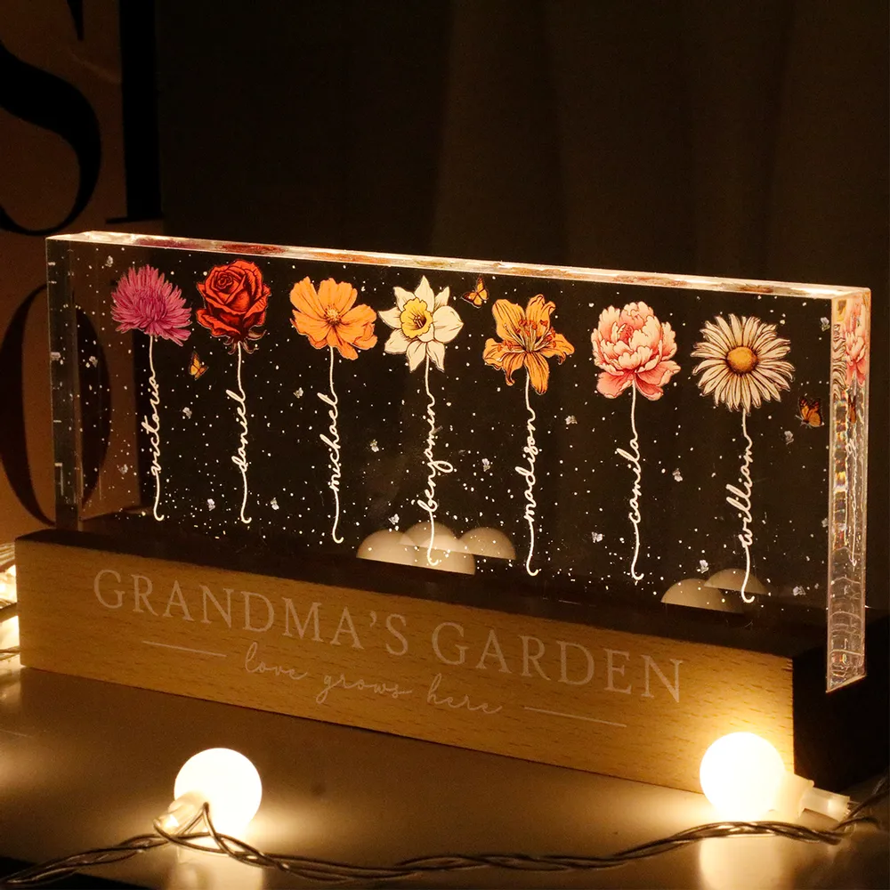 Personalized LED Plaque with Grandkids' Names & Birth Month Flowers - Image 5