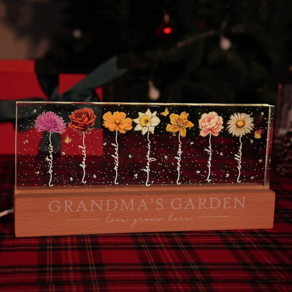 Personalized LED Plaque with Grandkids' Names & Birth Month Flowers - Image 6