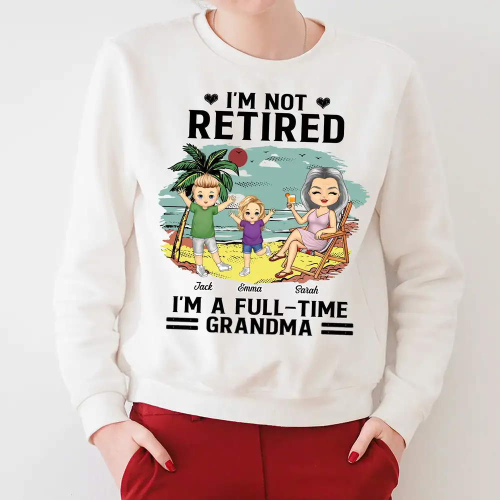 Full-Time Grandma on Vacation Classic Tee – Personalized Family Shirt with Names and Tropical Scene - Image 2