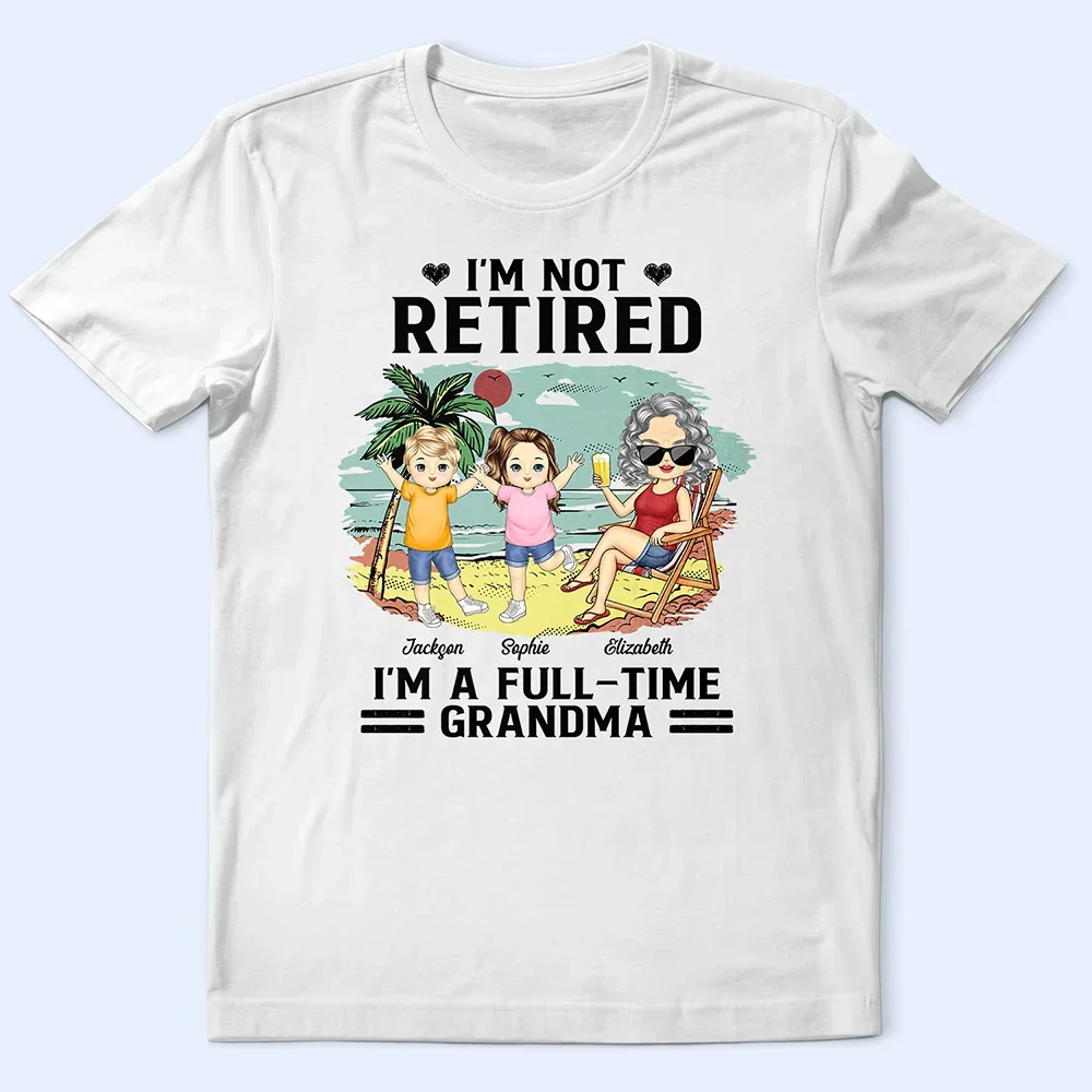 Full-Time Grandma on Vacation Classic Tee – Personalized Family Shirt with Names and Tropical Scene - Image 4