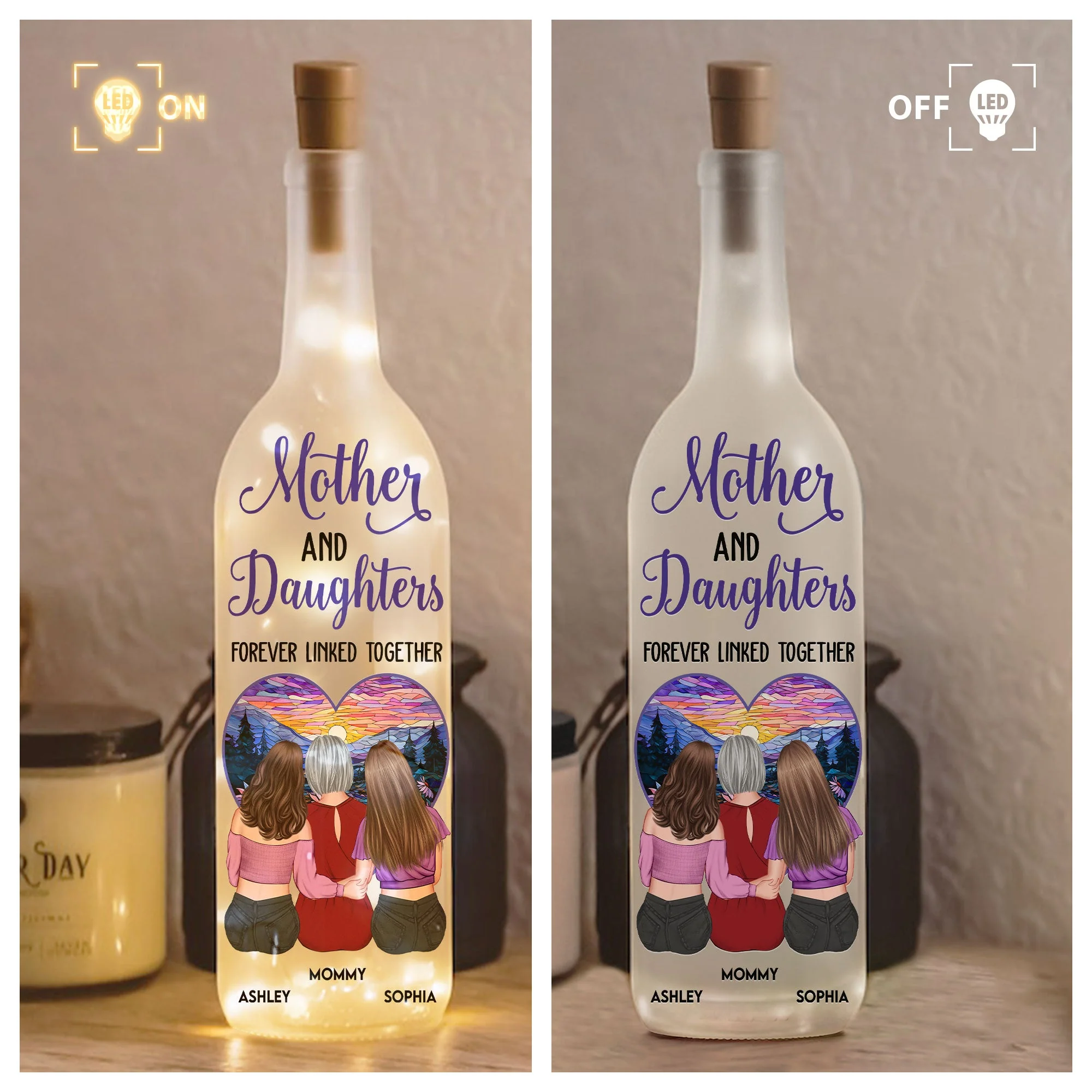 Personalized Bottle Lamp – "Mother and Daughters Forever Linked Together" Custom Light for Mom - Image 5