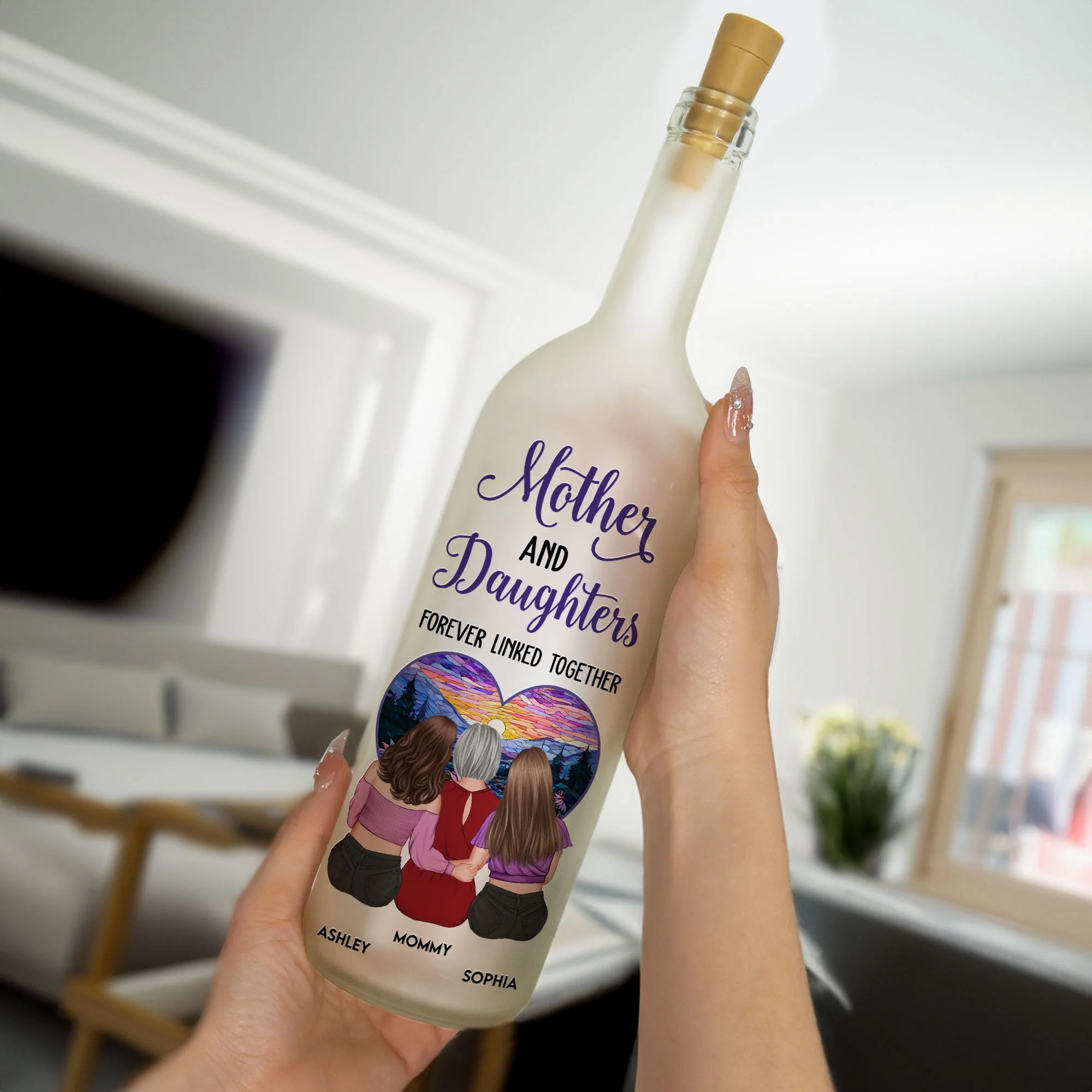 Personalized Bottle Lamp – "Mother and Daughters Forever Linked Together" Custom Light for Mom - Image 8