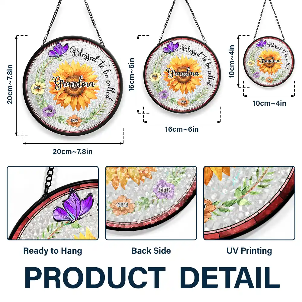 Custom Sunflower Suncatcher Ornament – Personalized Mom or Grandma Gift with Grandkids' Names & Flowers - Image 8