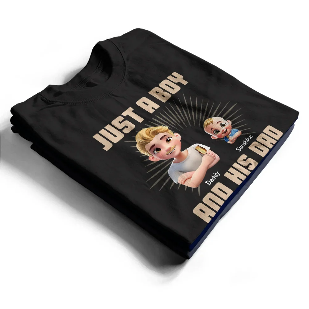 Just a Dad and His Kids Enjoying a Drink – Personalized Tee – Fun Father's Day or Birthday Gift - Image 5